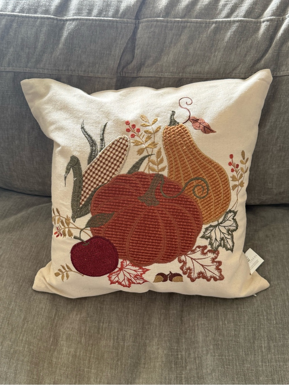 Cream Harvest Pumpkin Embroidered Accent Pillow